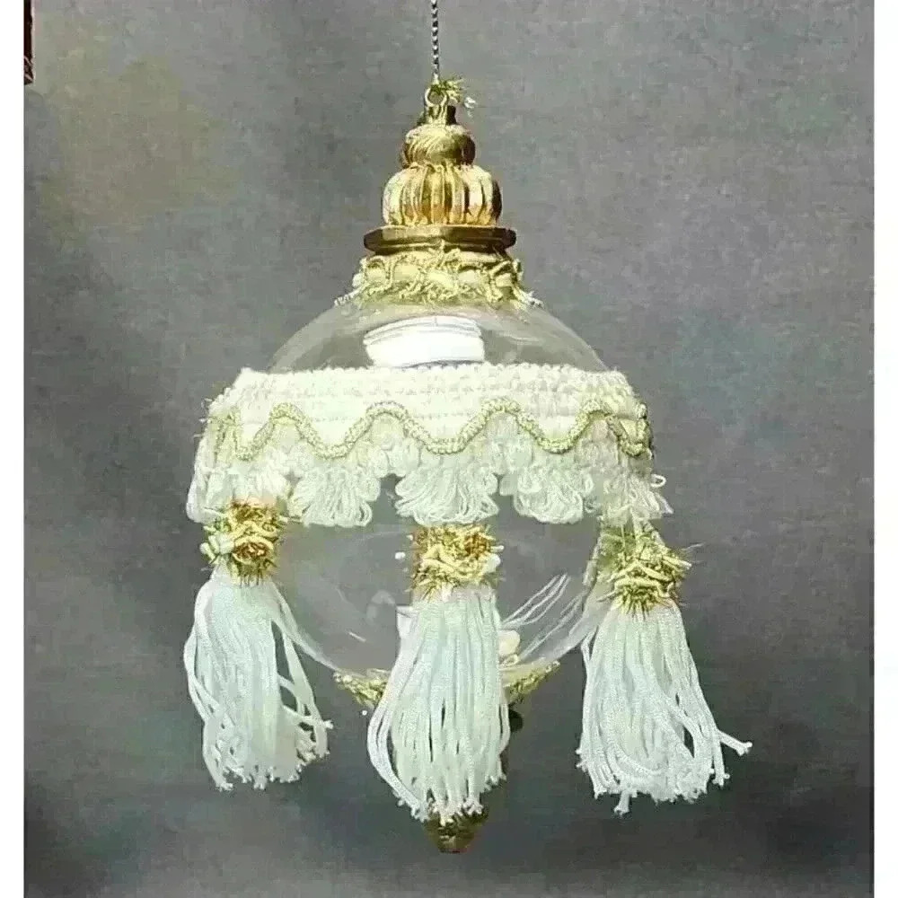 Dillard's Trimmings Christmas Ornament Blown Glass 3" Ball Ornament with Tassels